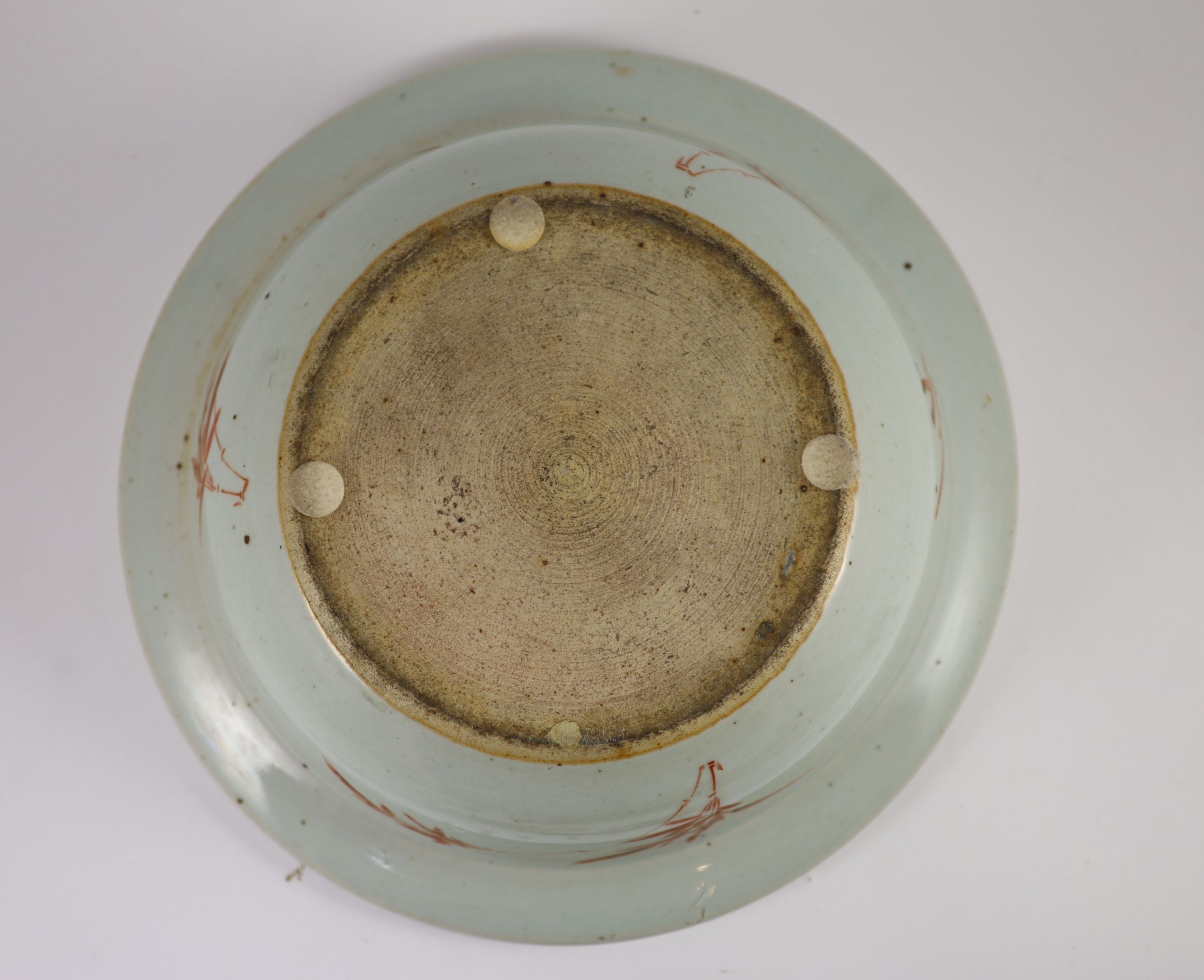 A Chinese famille rose wash basin, mid 19th century, 37.5 cm diameter, over-glazed firing crack